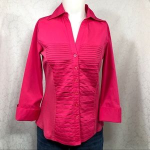 🌺 Investments Pink V-Neck Neatly Pleated Top 🌺